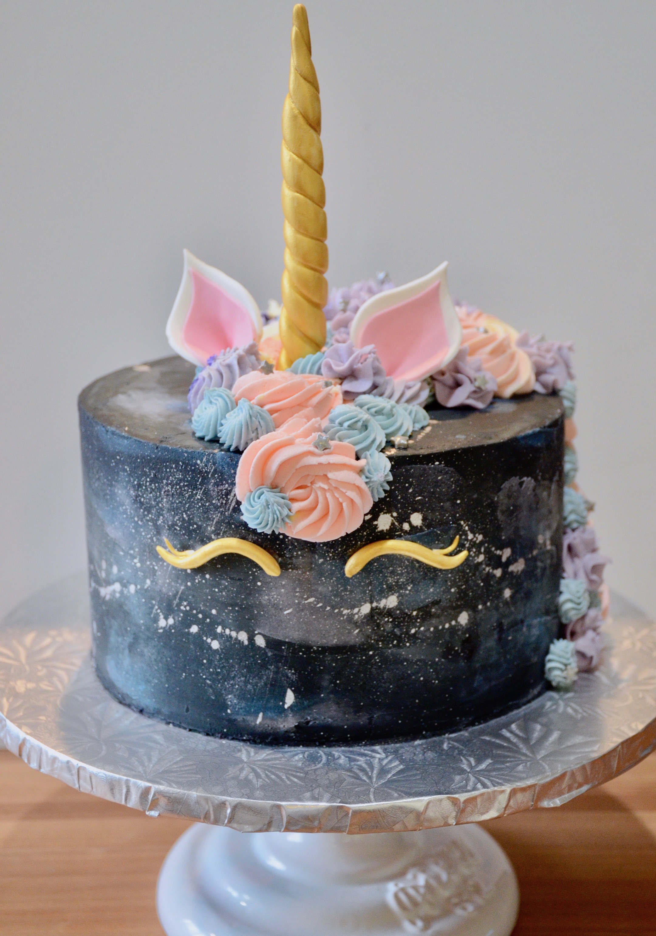 two tier galaxy cake iced in buttercream icing and airbrushed | Galaxy cake,  Cake, Pumpkin cake